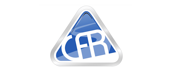 Logo triangolare blu con lettere "FR".